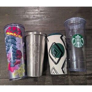Lot of 4 Starbucks Cold Beverage Tumblers Travel Cups Coffee One Limited Edition